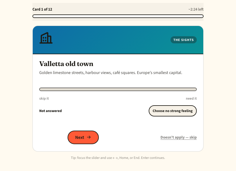 The real Malta quiz screen